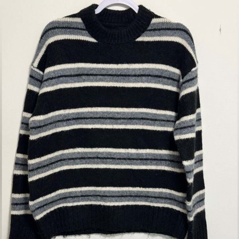 H&M Black and Gray Striped Sweater